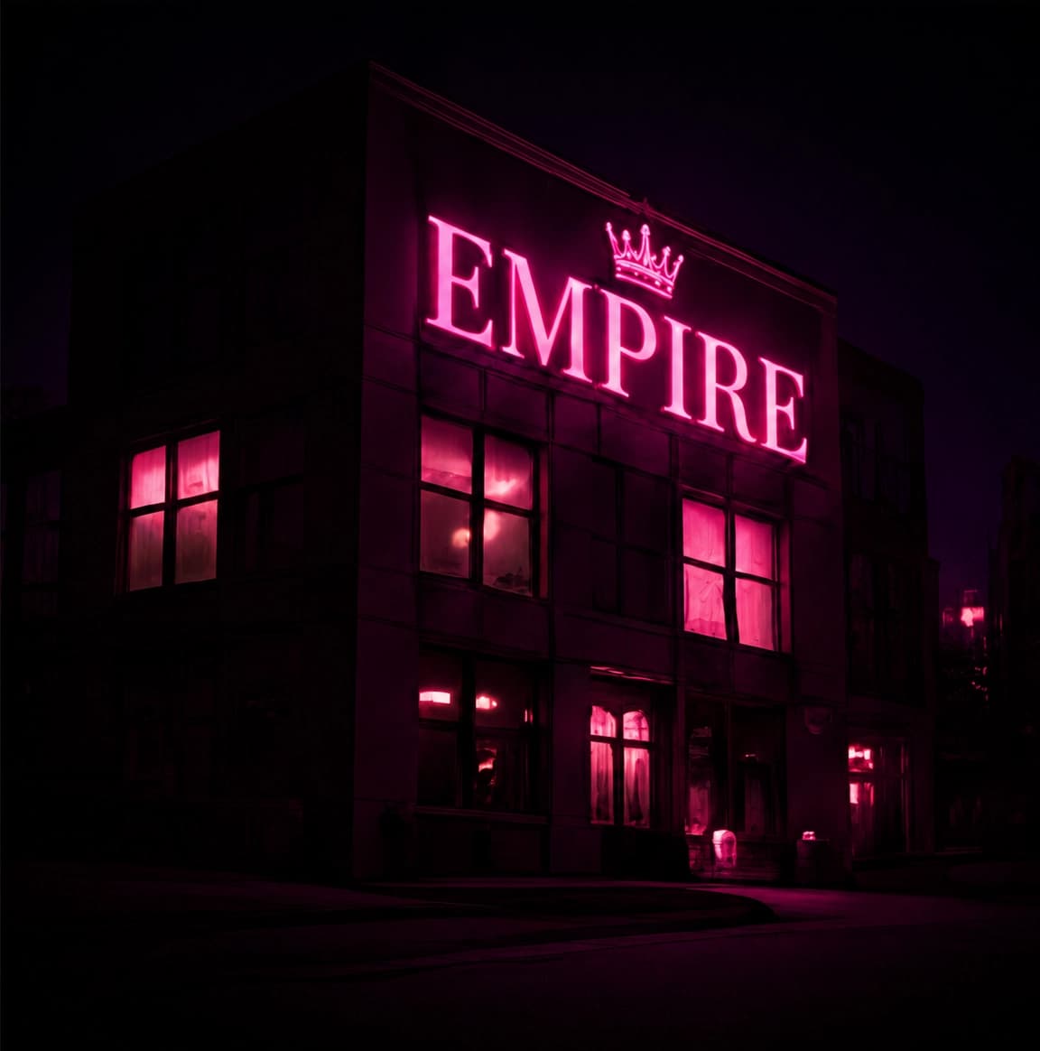 The Empire office in Sheffield lit up at night
